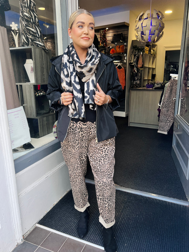 Animal Print Barrel Leg Magic Trousers MOCHA