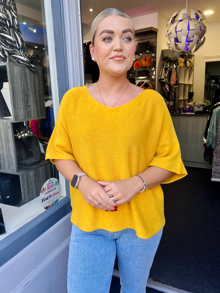 Sandi Italian Soft Knit Short Sleeve Jumper MUSTARD