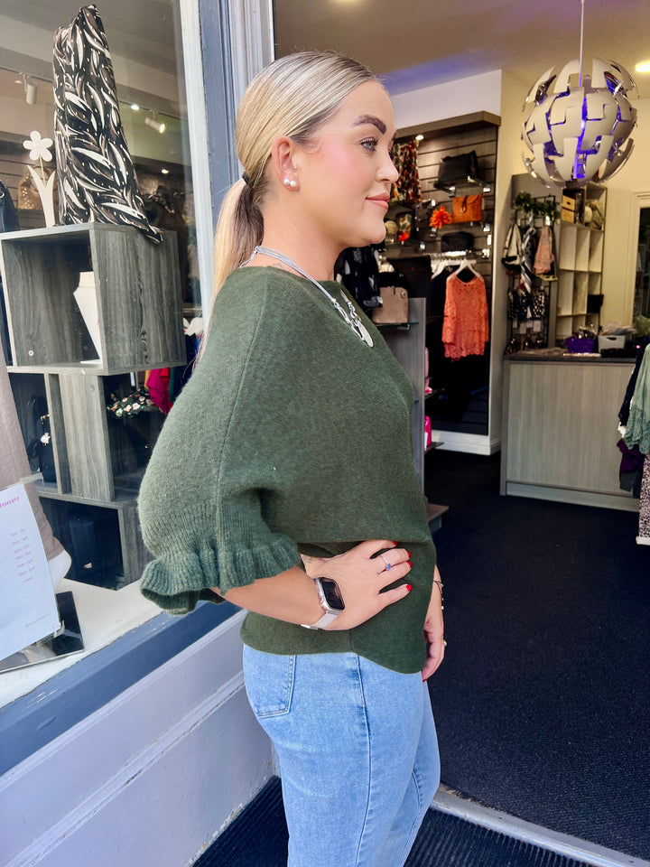 Lara Frill Sleeve Knit DARK KHAKI