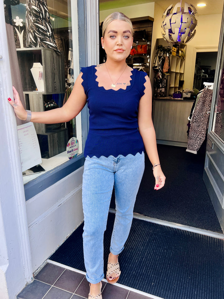 Gianna Knitted Scalloped Vest NAVY