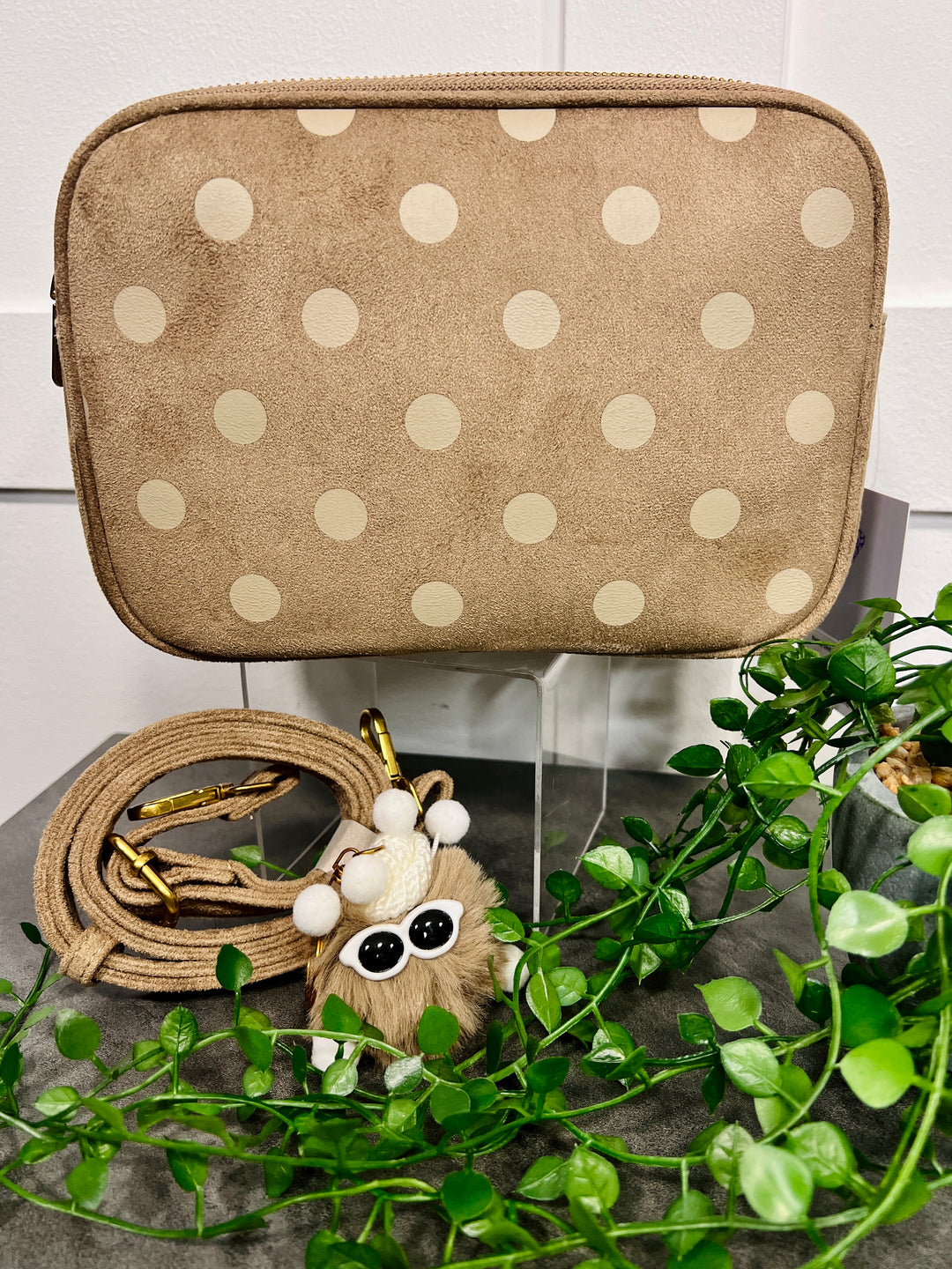 Polka Dot Suedette Camera Bag BEIGE