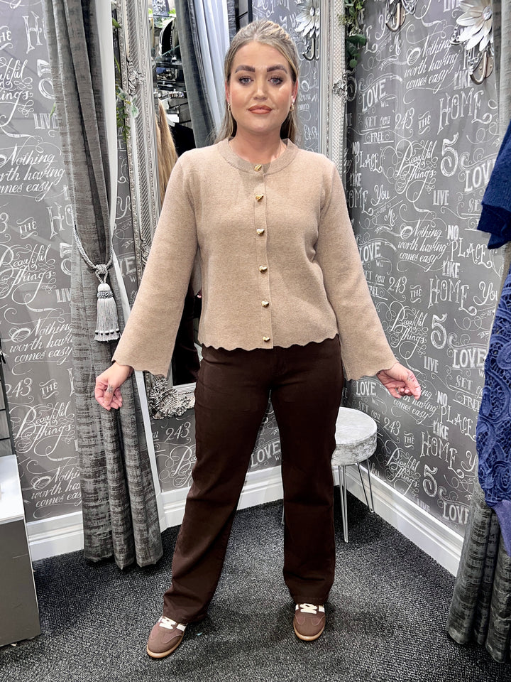 Eloise Scalloped Edge Cardigan TAUPE