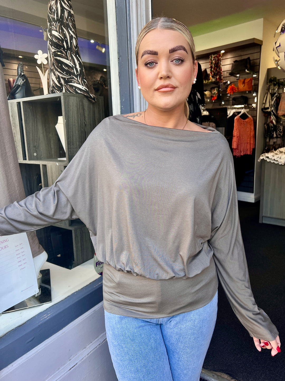 Cindy Long Sleeve Jersey Batwing Top MOCHA