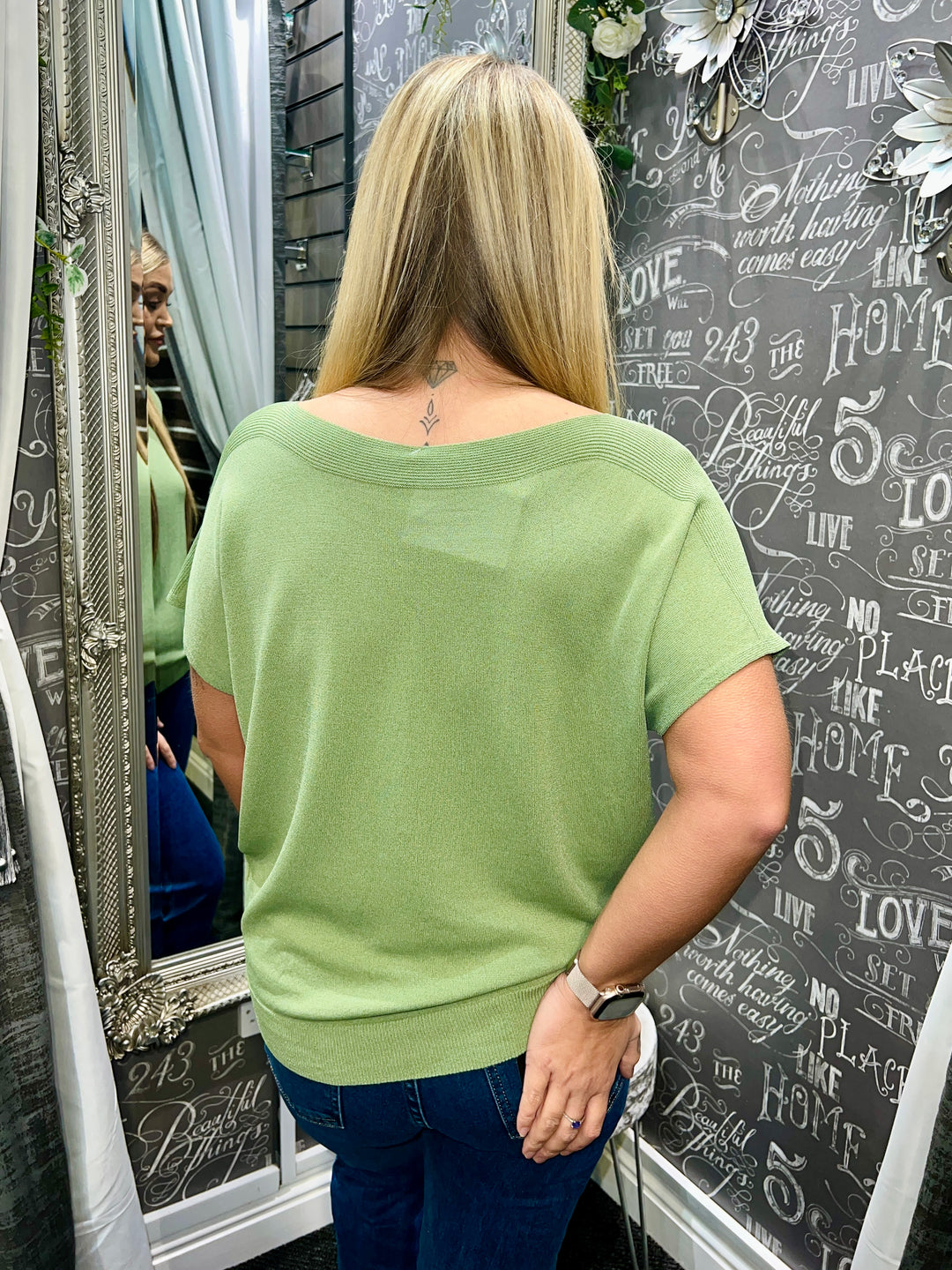Jenna Fine Knit Short Sleeve Top LIGHT KHAKI