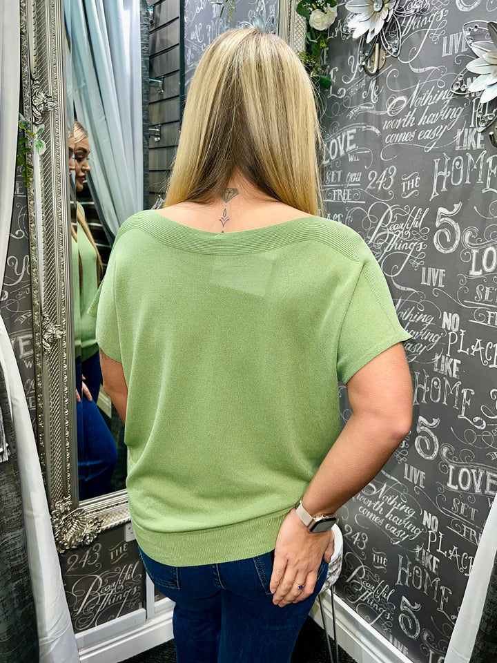 Jenna Fine Knit Short Sleeve Top LIGHT KHAKI