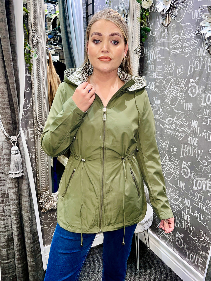 Zoe Abstract Print Reversible Rain Coat KHAKI Size
