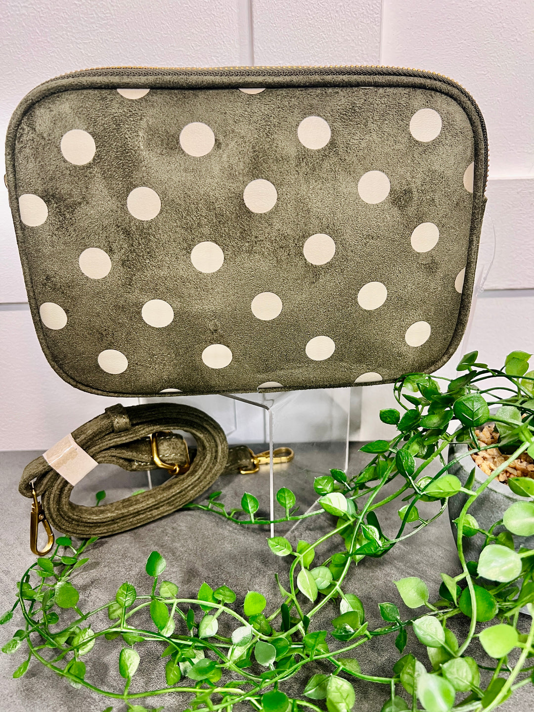 Polka Dot Suedette Camera Bag KHAKI