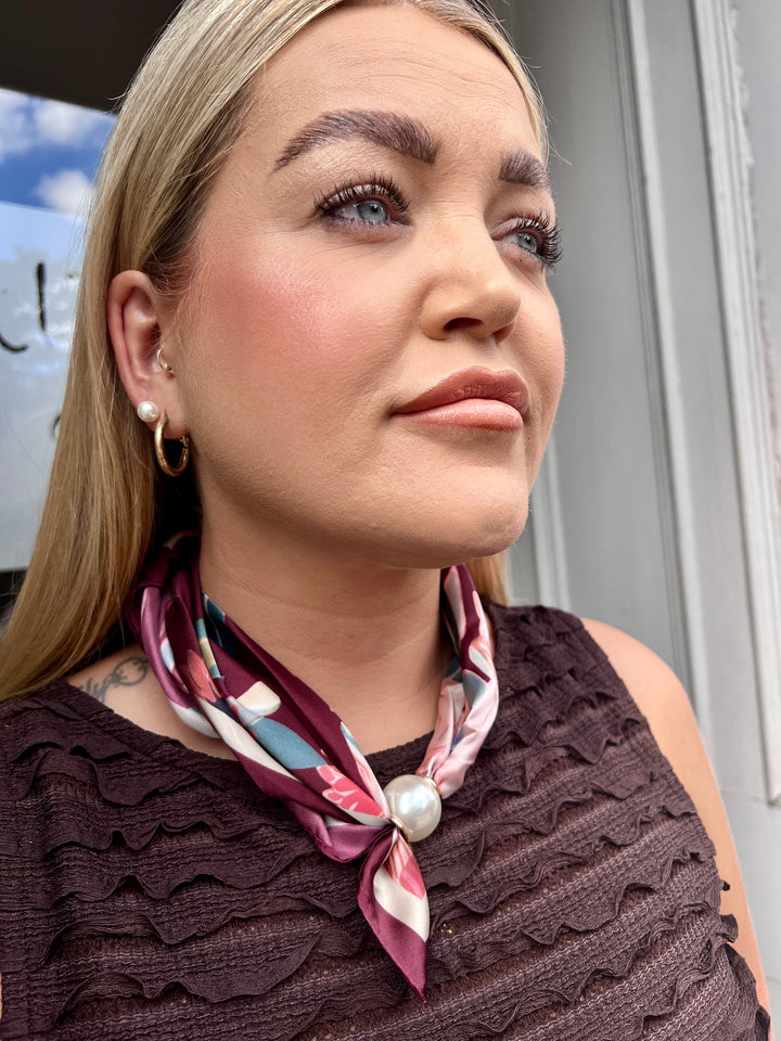 Rosie Floral Magnetic Silk Scarf BURGUNDY