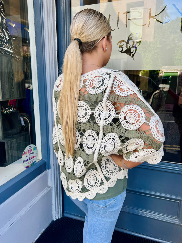 Alice V-Neck Crochet Top KHAKI