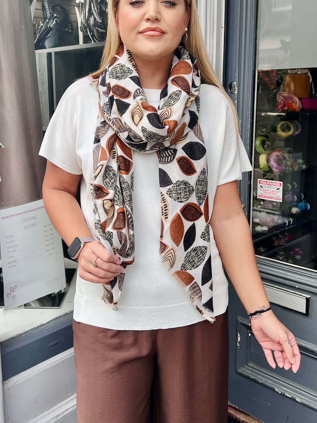Leaf Print Scarf BEIGE