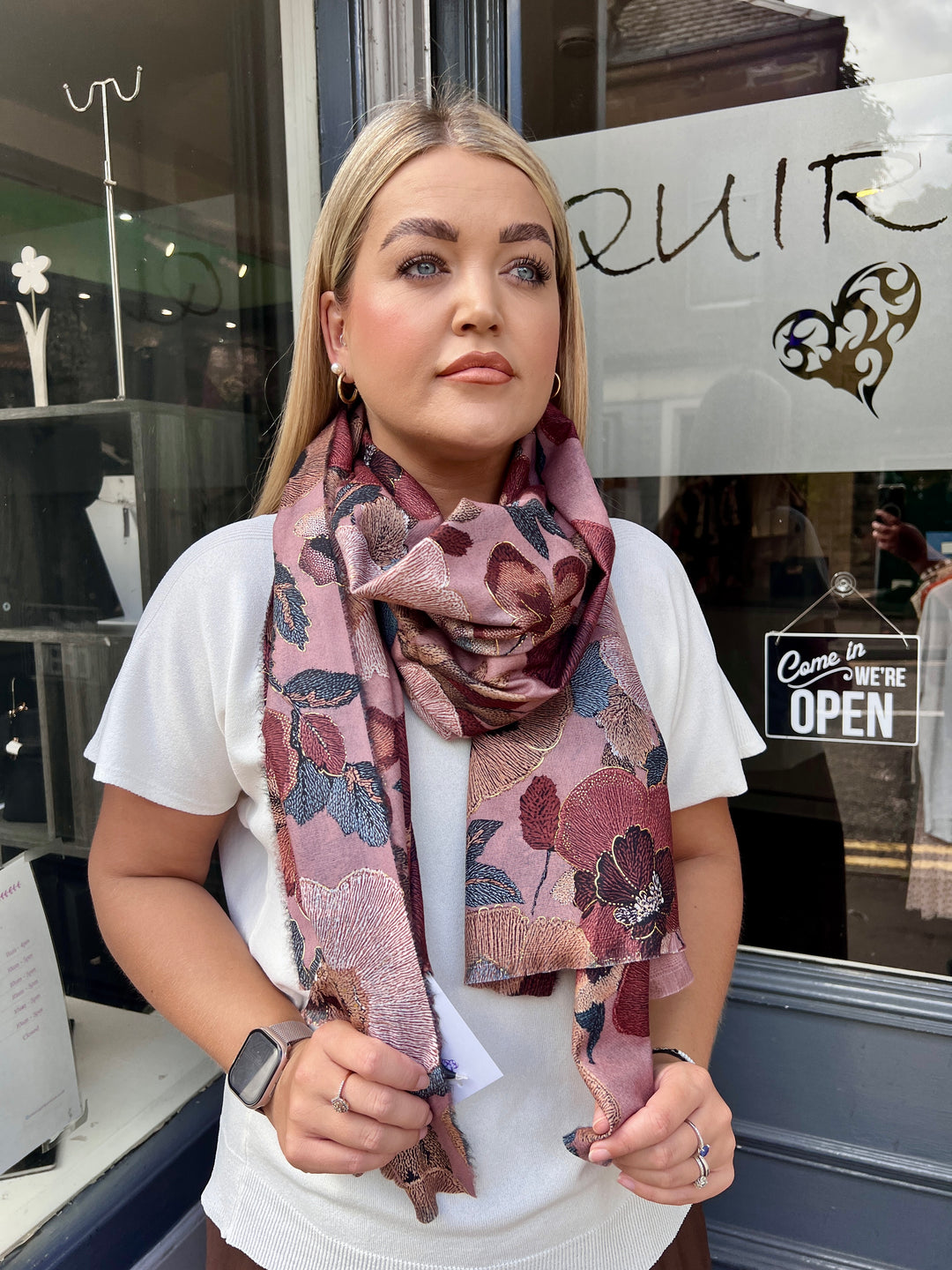 Elegant Flower Scarf DUSKY PINK