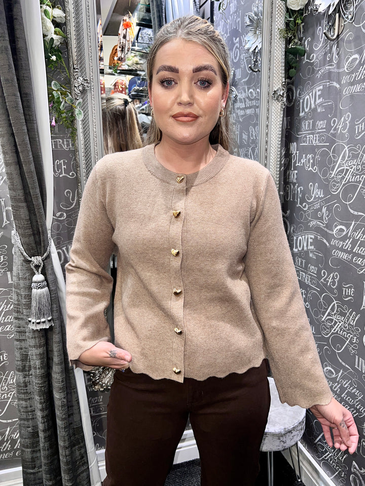 Eloise Scalloped Edge Cardigan TAUPE