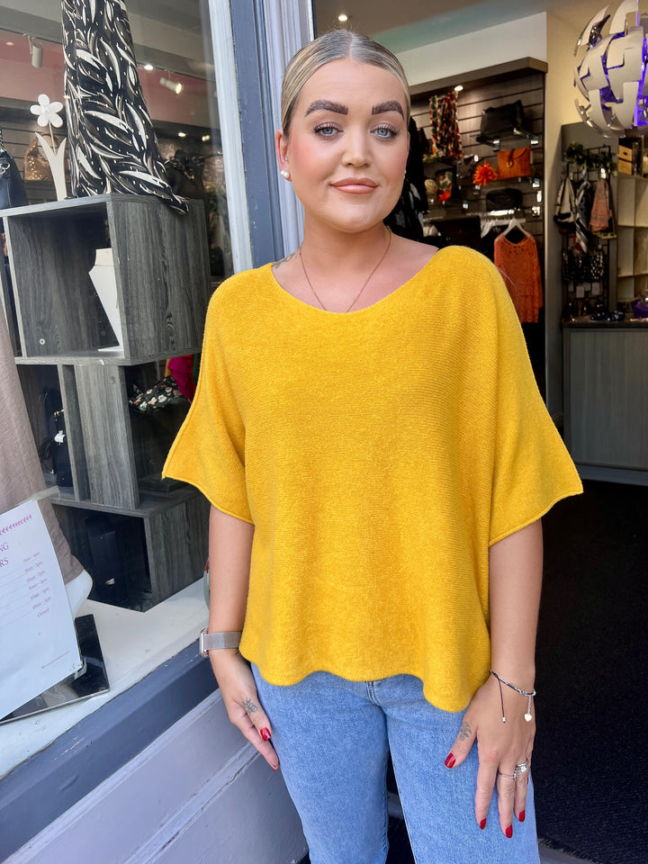 Sandi Italian Soft Knit Short Sleeve Jumper MUSTARD