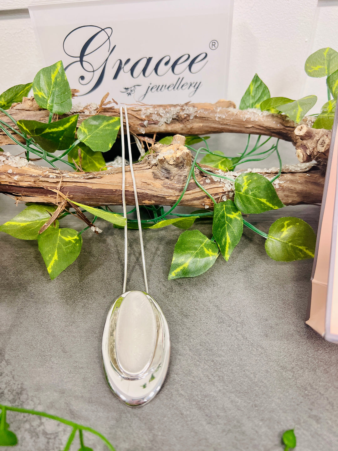 Gracee Two Tone Brushed Oval Necklace SILVER