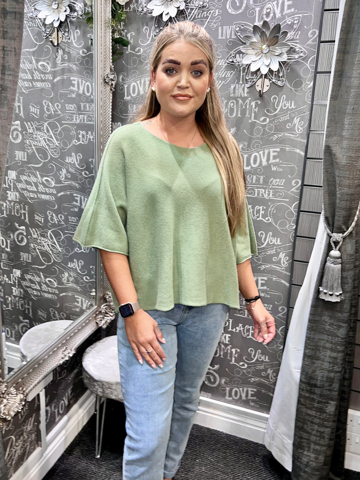 Sandi Italian Soft Knit Short Sleeve Jumper OLIVE