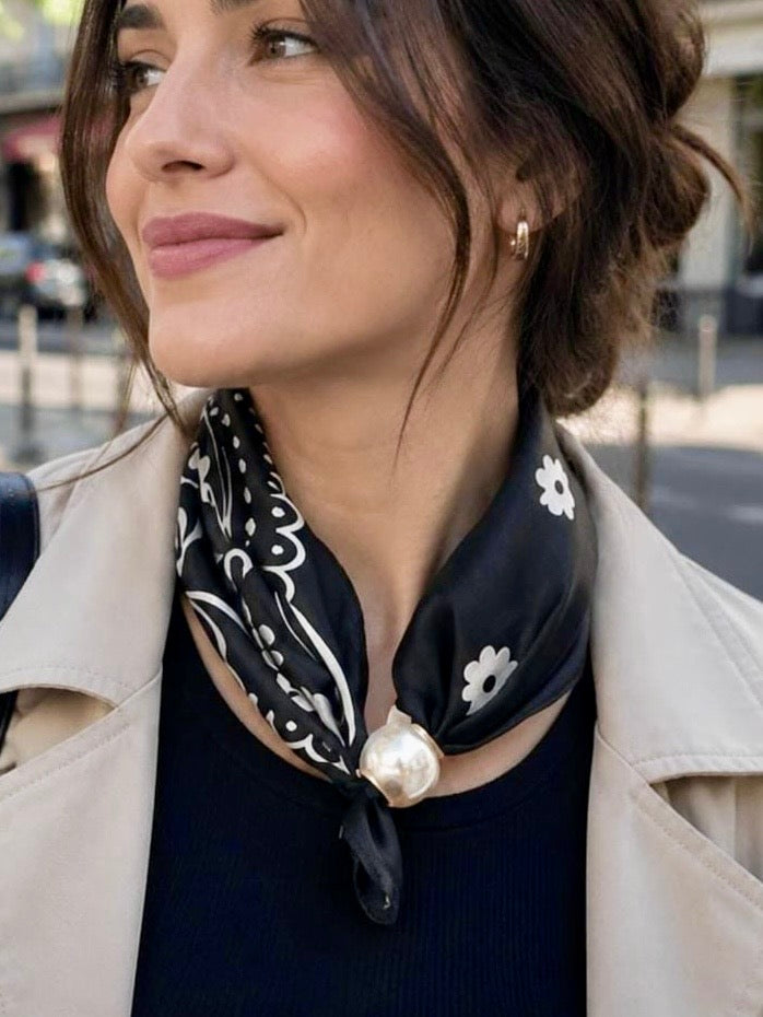 Emily Floral Print Magnetic Scarf BLACK