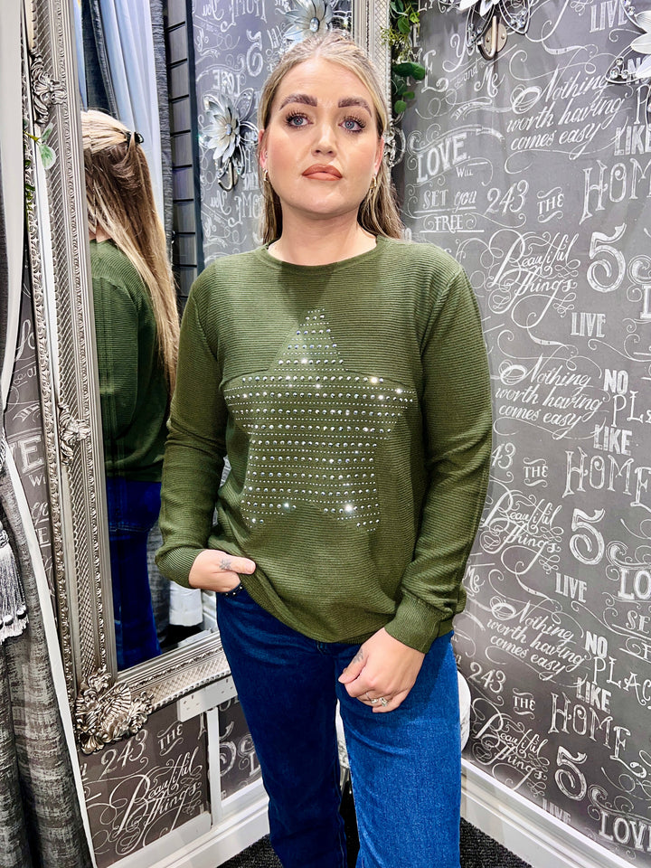 Aimee Star Design Jumper KHAKI