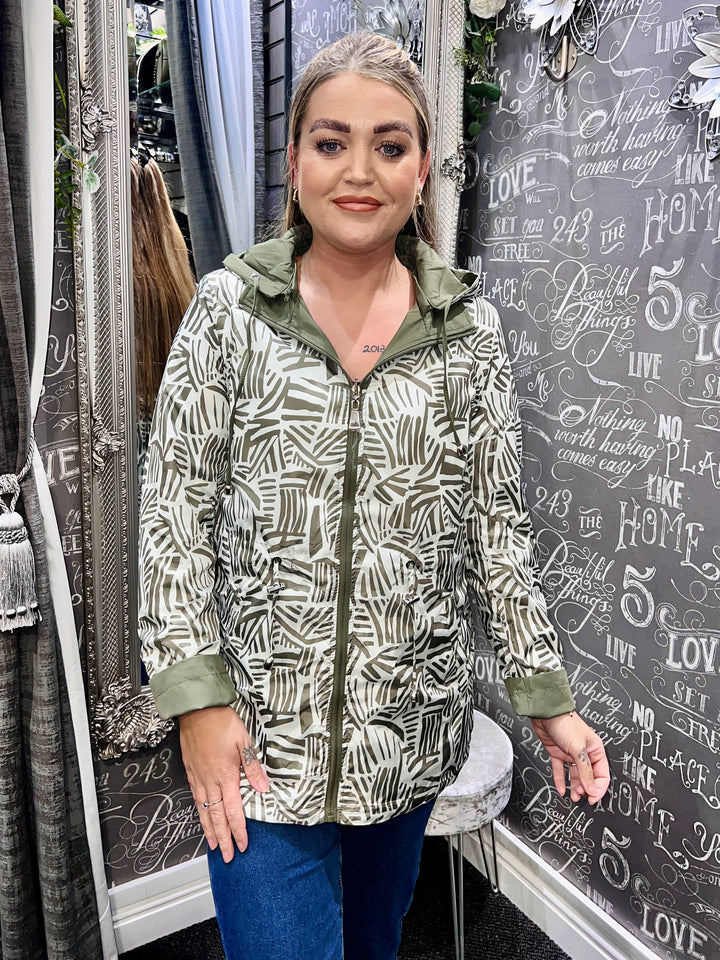Zoe Abstract Print Reversible Rain Coat KHAKI Size