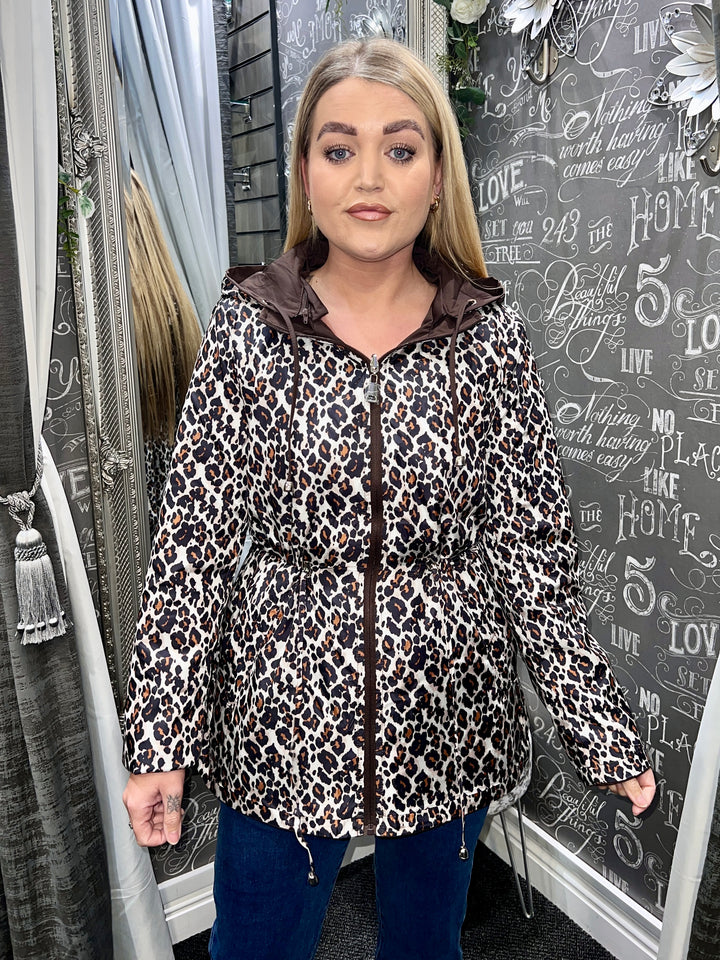 Roxy Animal Print Reversible Rain Coat CHOCOLATE