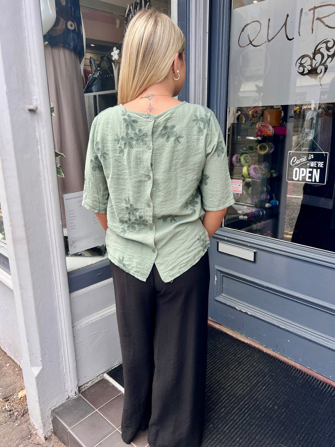 Tiffany Floral Embroidered Top LIGHT KHAKI