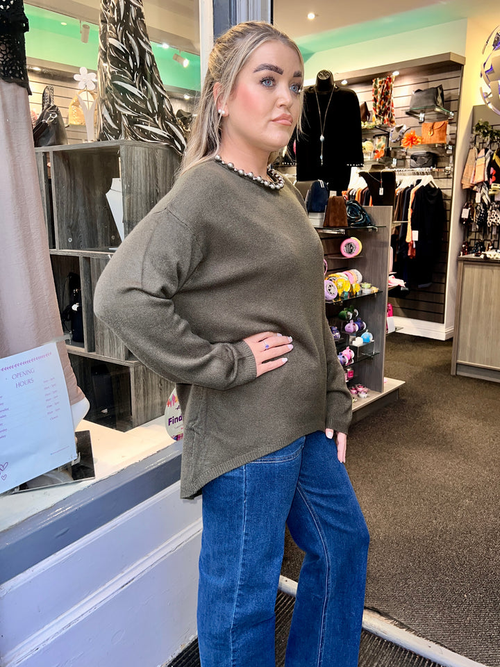 Bridget Metallic Bead Embossed Knit KHAKI
