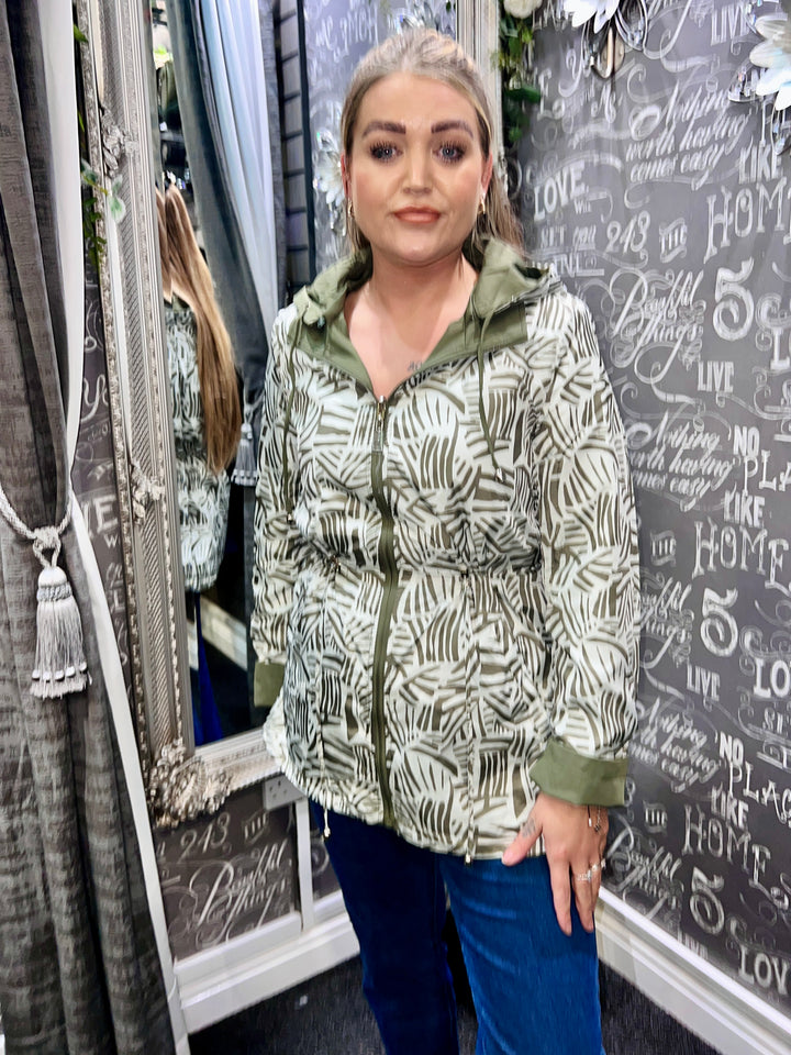 Zoe Abstract Print Reversible Rain Coat KHAKI Size