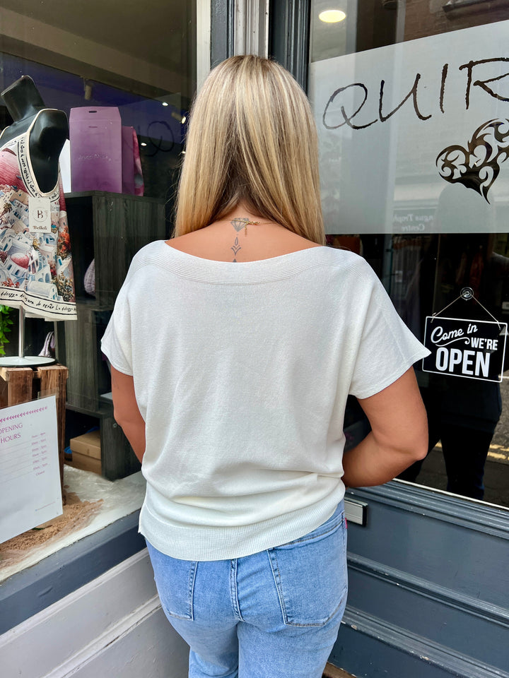 Jenna Fine Knit Short Sleeve Top OFF WHITE