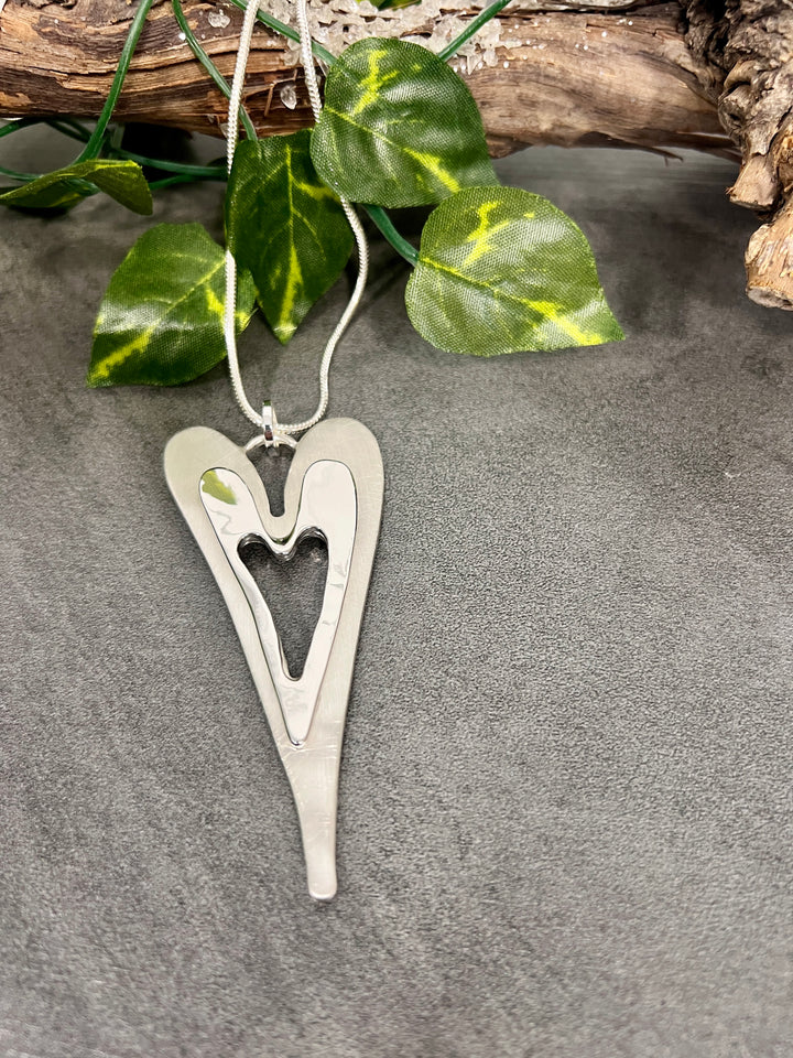 Gracee Two Tone Silver Long Heart Silver