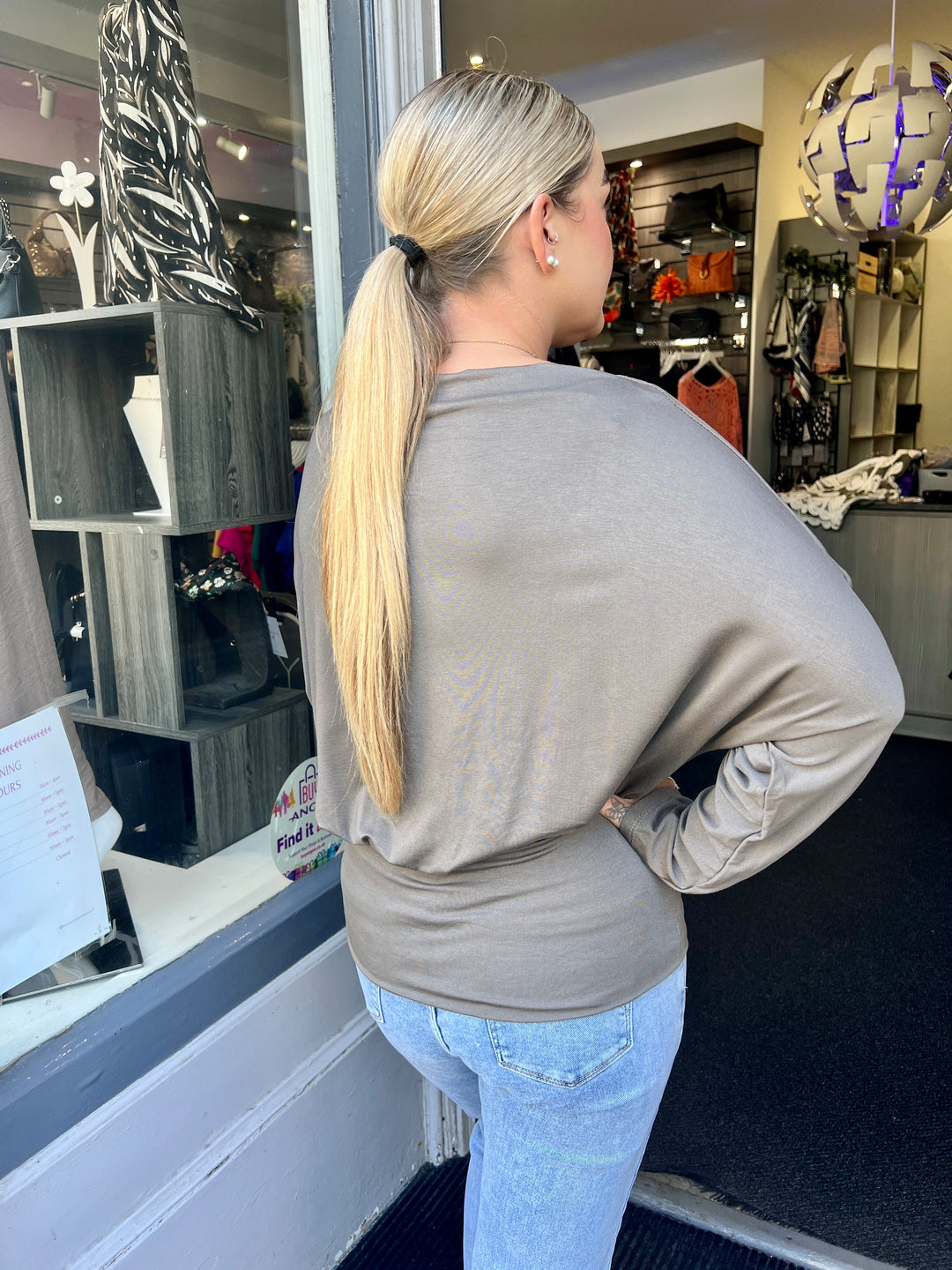 Cindy Long Sleeve Jersey Batwing Top MOCHA