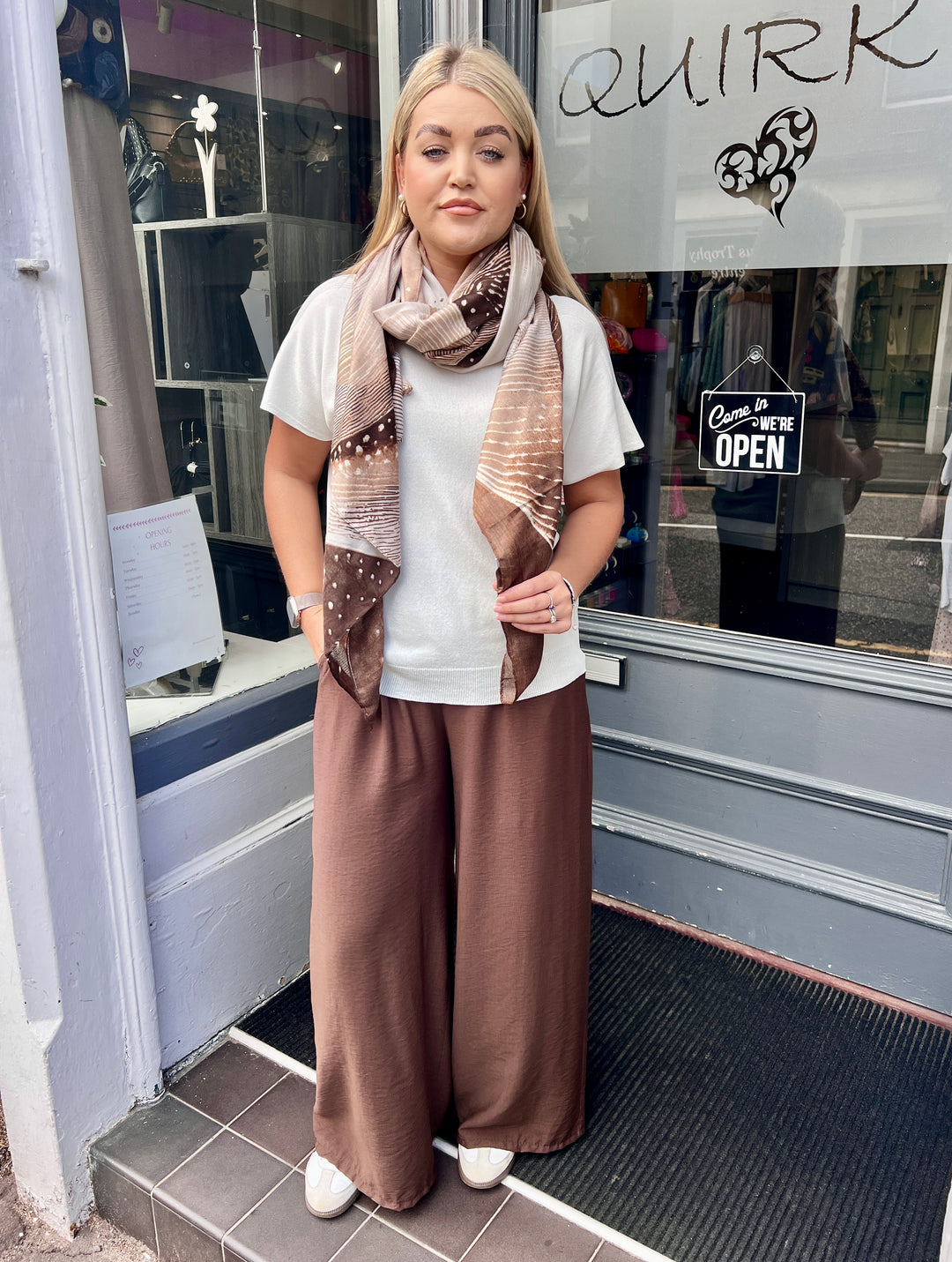 Abstract Gold Foil Scarf BROWN