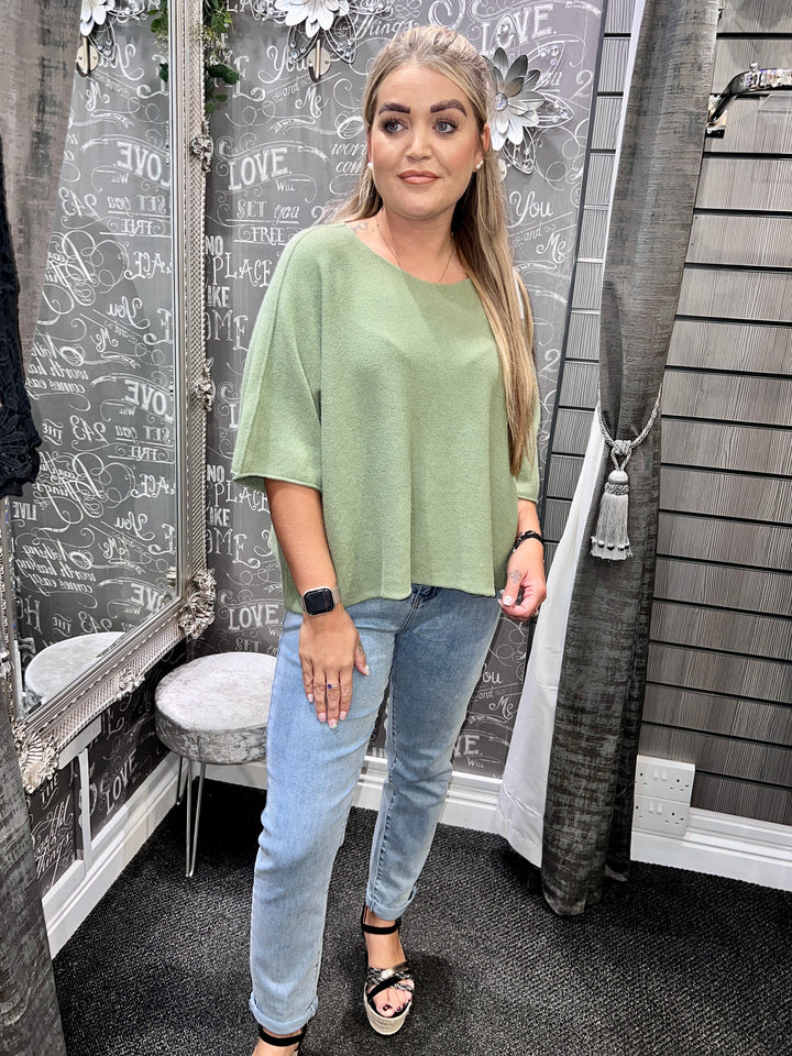 Sandi Italian Soft Knit Short Sleeve Jumper OLIVE