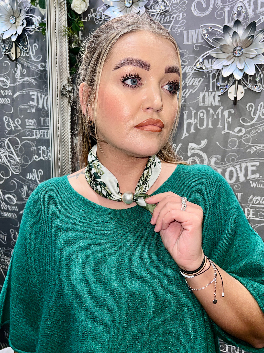 Leaf Print Magnetic Scarf KHAKI