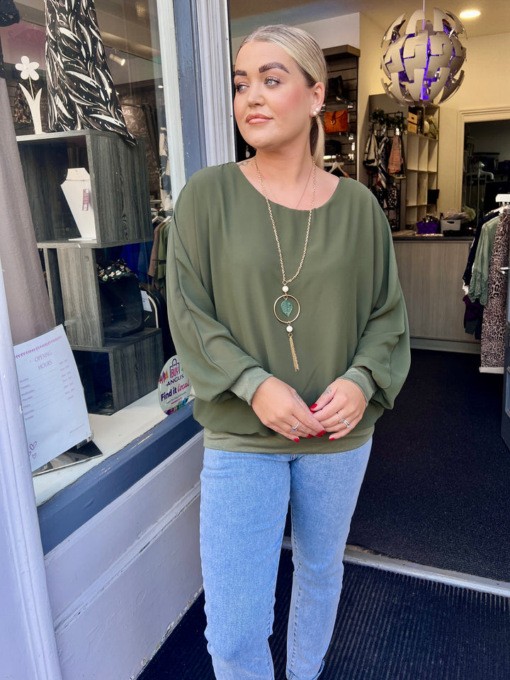 Mia Long Sleeve Chiffon Blouse KHAKI
