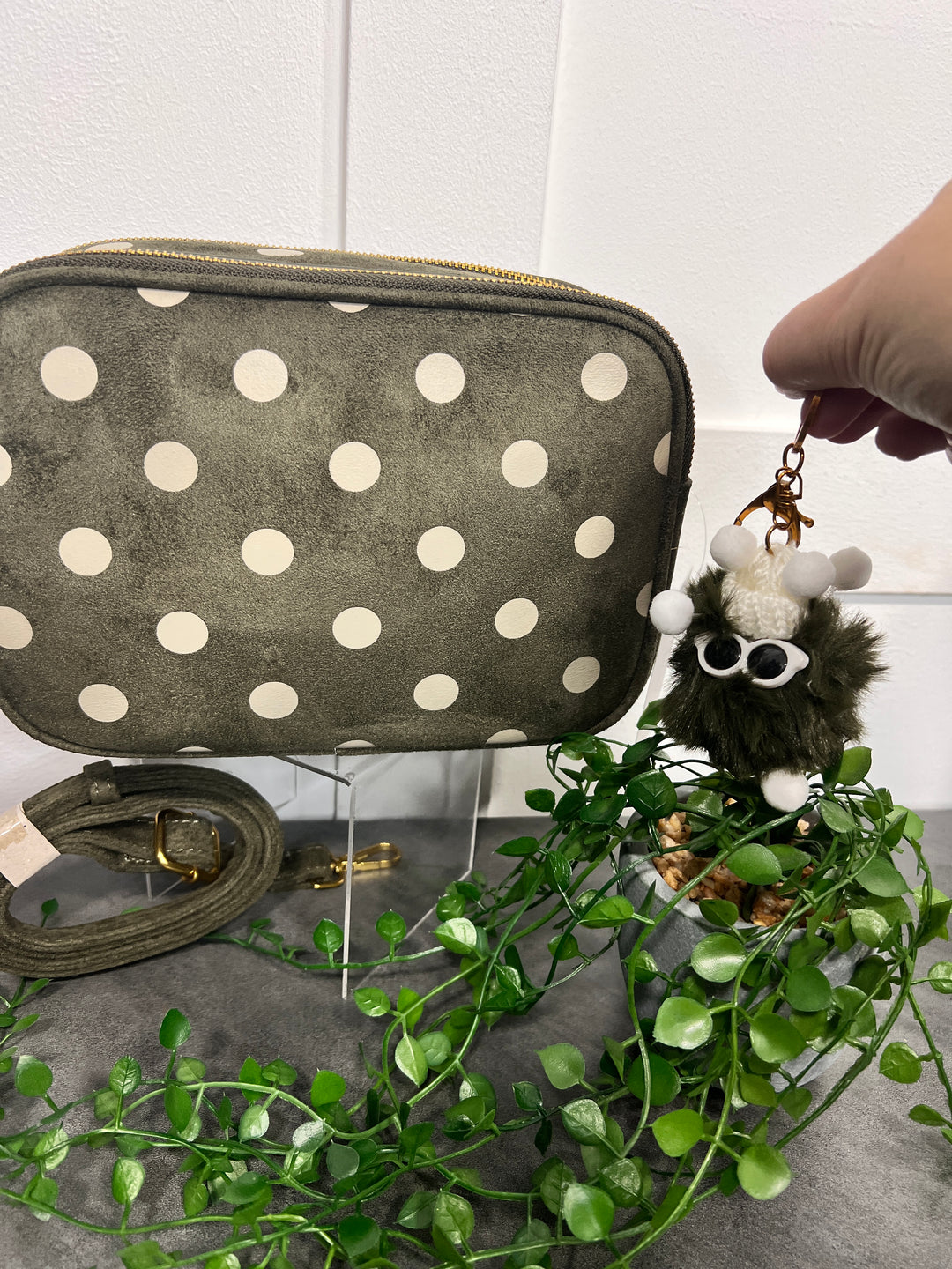 Polka Dot Suedette Camera Bag KHAKI