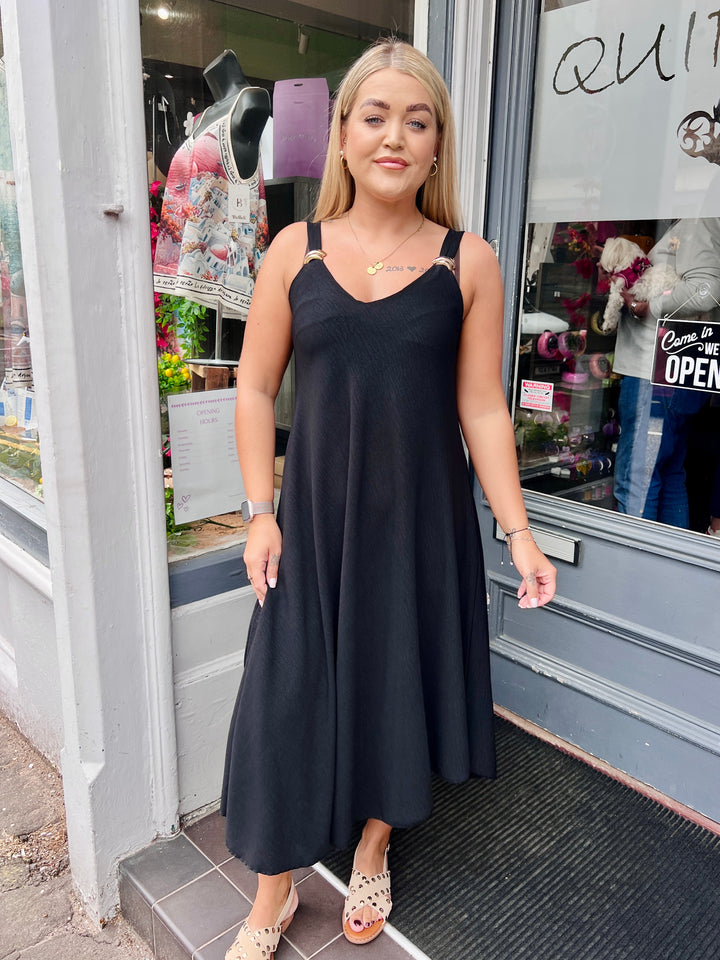 Aria Gold Buckle Maxi Dress BLACK
