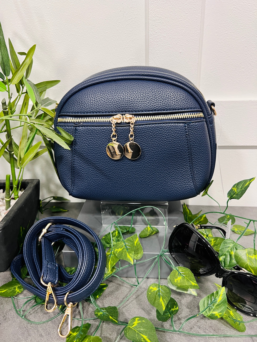 Toyah Gold Disc Zip Camera Bag NAVY