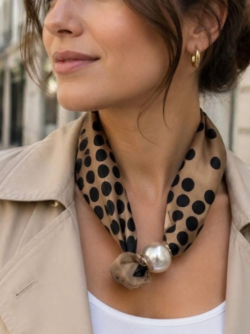 Polka Dot Magnetic Scarf CAMEL