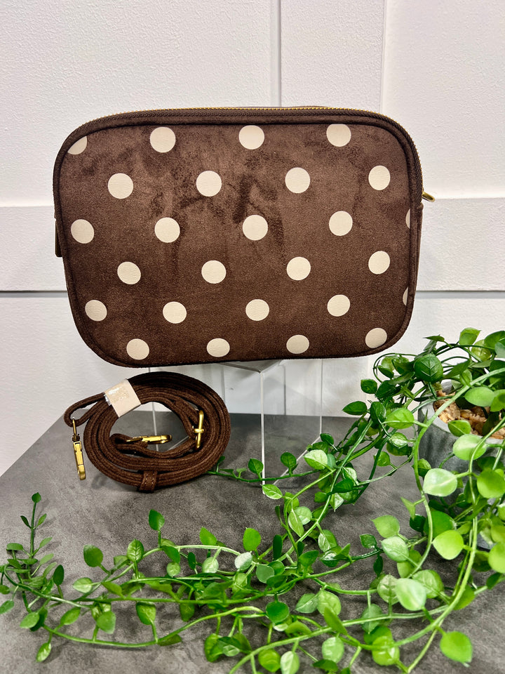Polka Dot Suedette Camera Bag CHOCOLATE