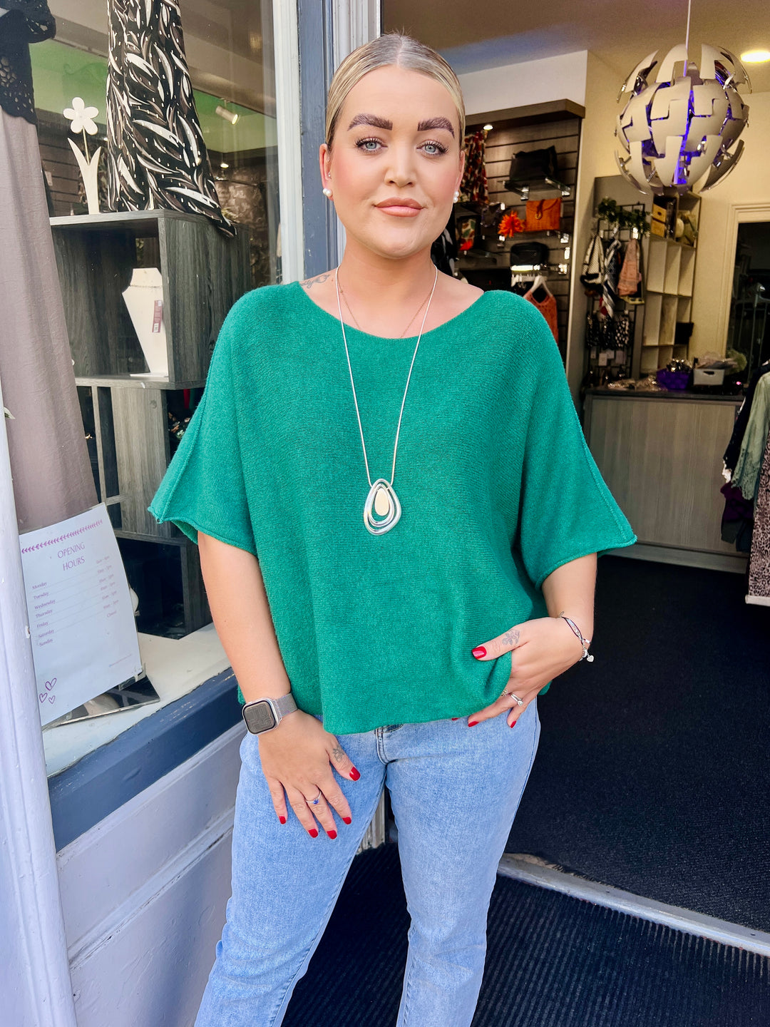 Sandi Italian Soft Knit Short Sleeve Jumper DARK GREEN