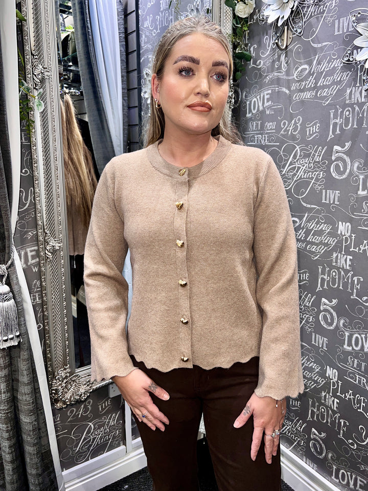 Eloise Scalloped Edge Cardigan TAUPE