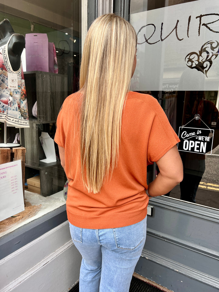 Jenna Fine Knit Short Sleeve Top RUST