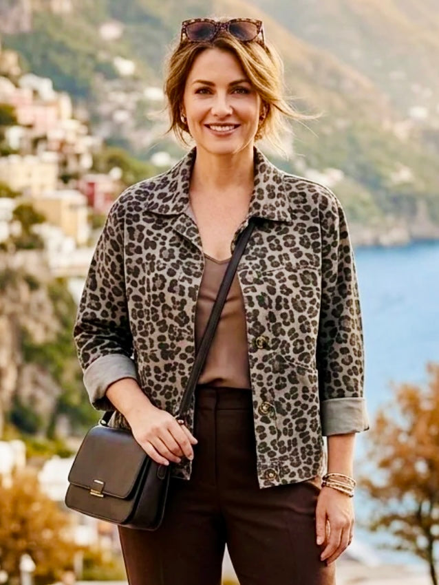 Leona Animal Print Shirt Jacket BEIGE
