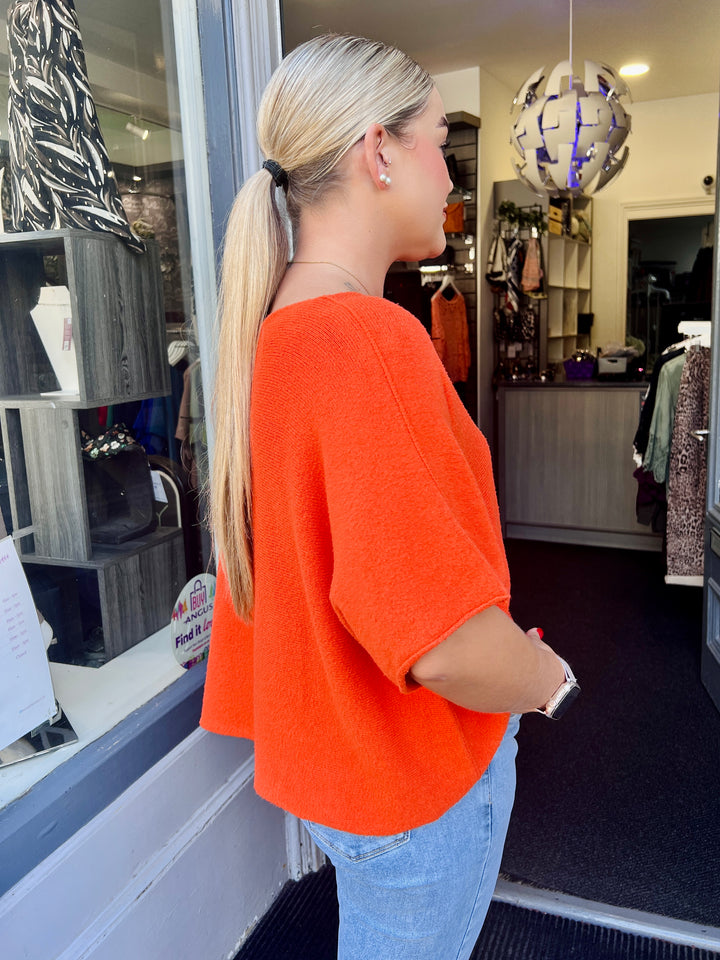 Sandi Italian Soft Knit Short Sleeve Jumper BURNT ORANGE