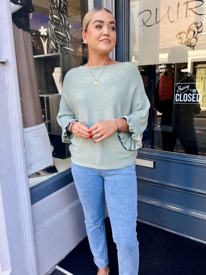 Klara Frill Sleeve Knit SAGE