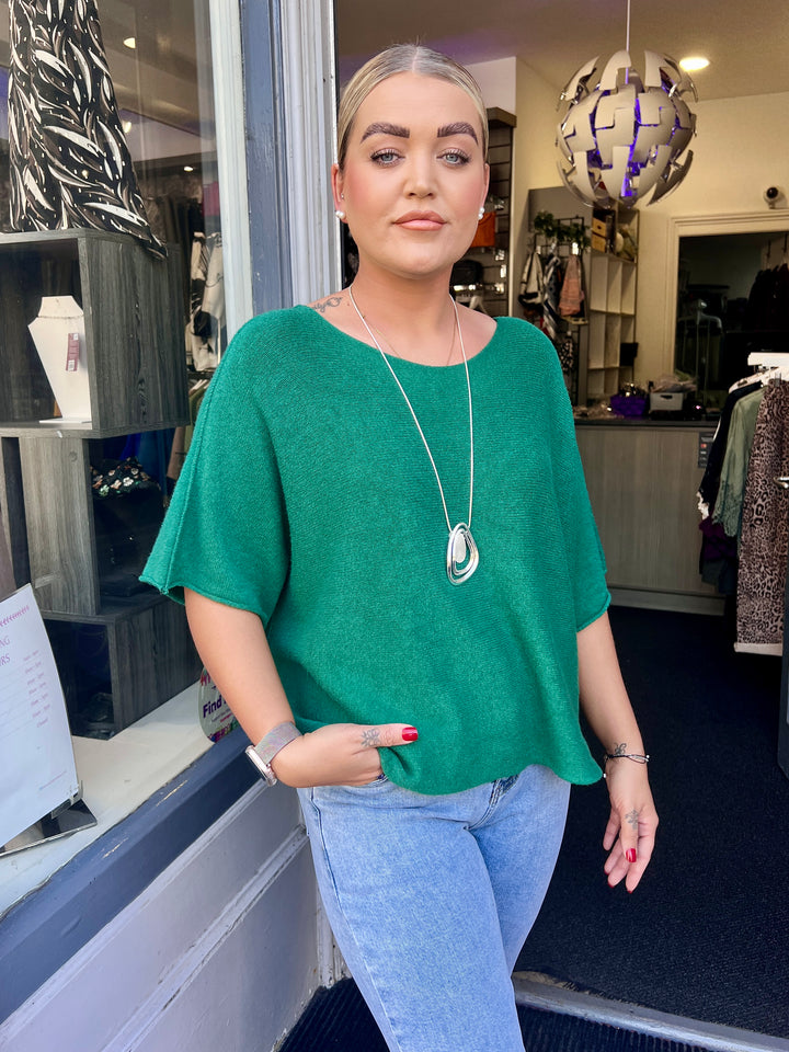 Sandi Italian Soft Knit Short Sleeve Jumper DARK GREEN