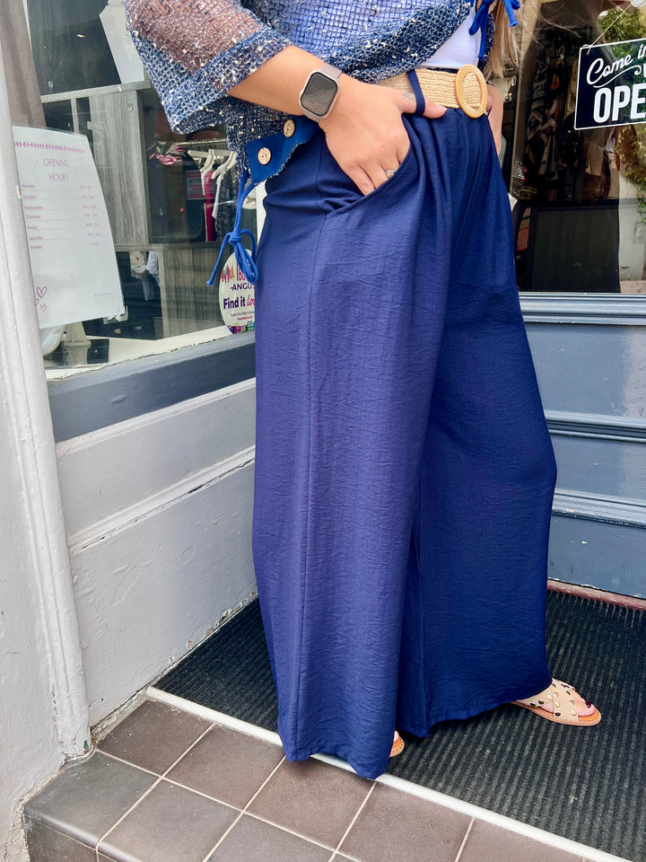 Isla Wide Leg Trousers With Belt NAVY