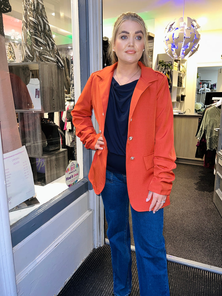 Marnie Gold Button Blazer RUST