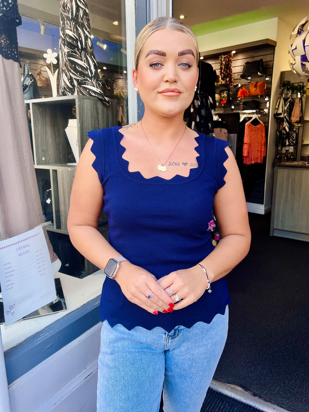 Gianna Knitted Scalloped Vest NAVY