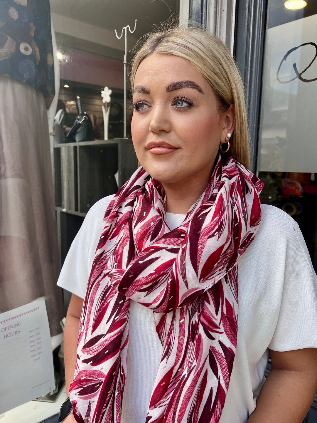 Bold Leaf Print  Scarf WINE