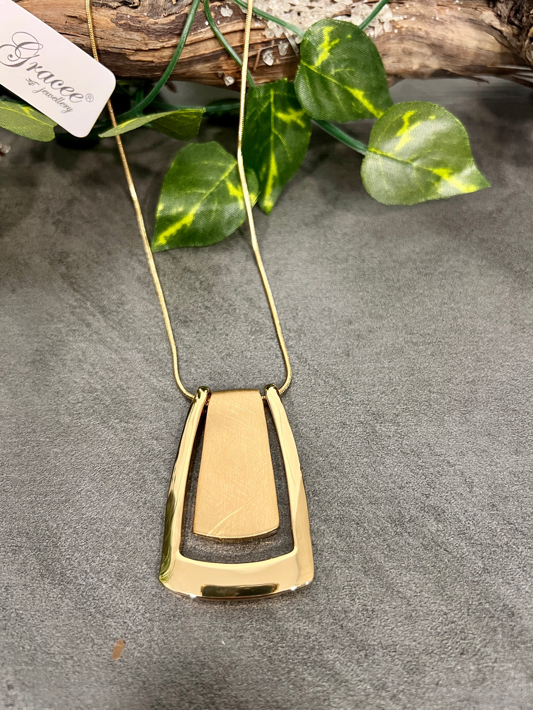 Gracee Two Tone Brushed Rectangle Necklace GOLD